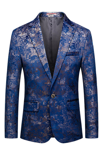 Blazer de bal à revers crantés imprimé bleu pour homme